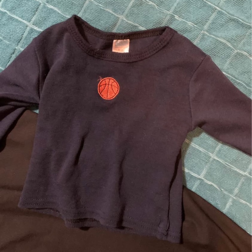 Navy Blue Kids Shirt with Basketball Logo
